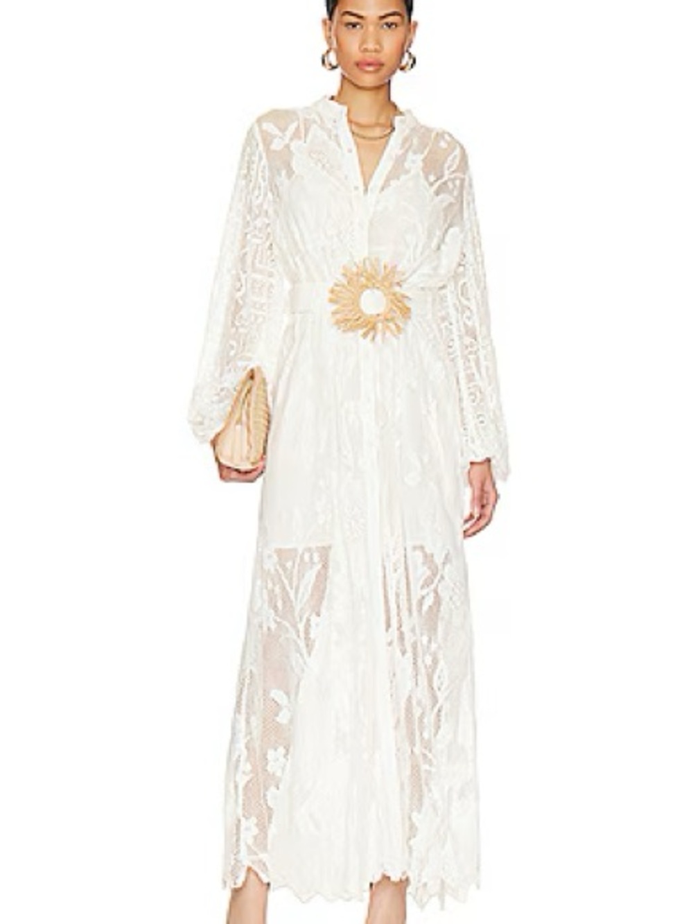 NWT Hemant & Nandita Nysa Shirt Dress Off White Lace Maxi Boho Bridal - Picture 6 of 8